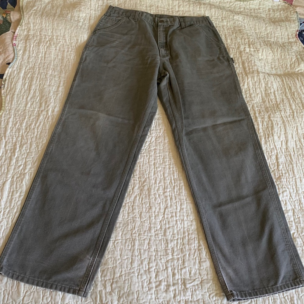 Carhartt Duck Canvas Carpenter Pants Mens 36x33 Green Workwear Utility - Picture 1 of 16